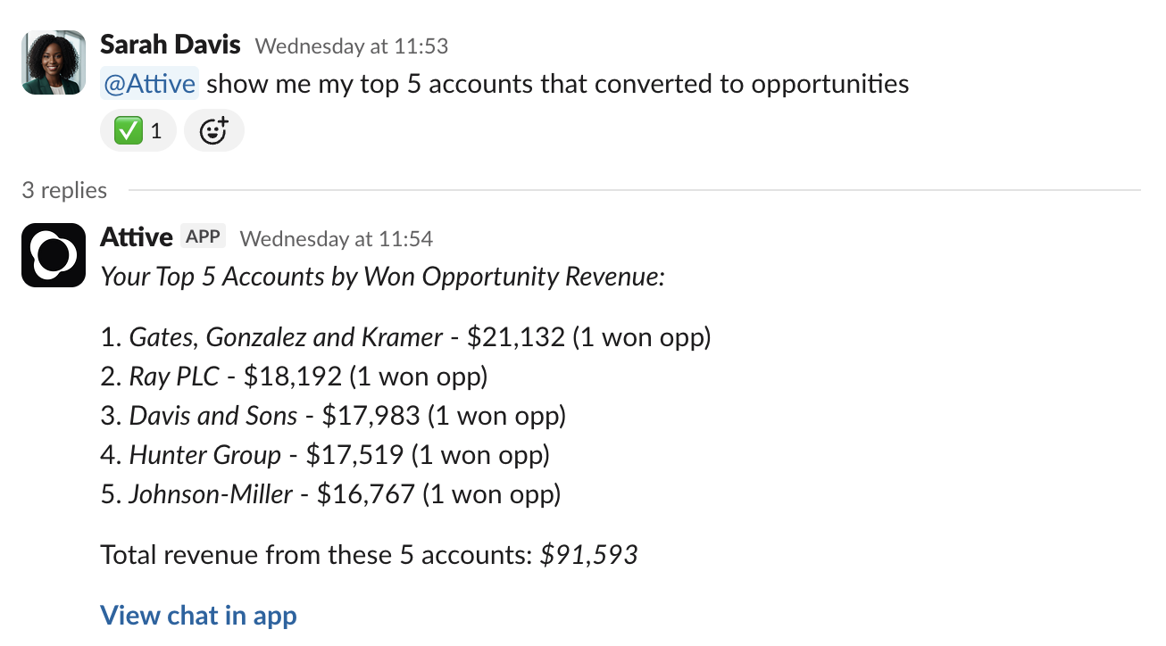 Slack message example